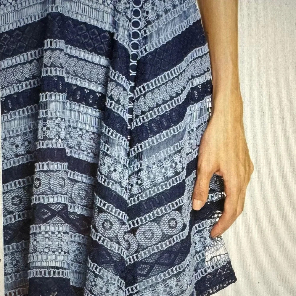 Ever New Women's Linear Fit and Flare Lace Eyelet Mini Dress Size 2 Navy - Picture 9 of 11